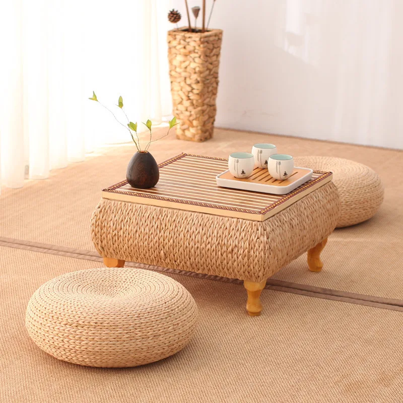 

Straw tatami coffee table Japanese zen low table bay window table storage square