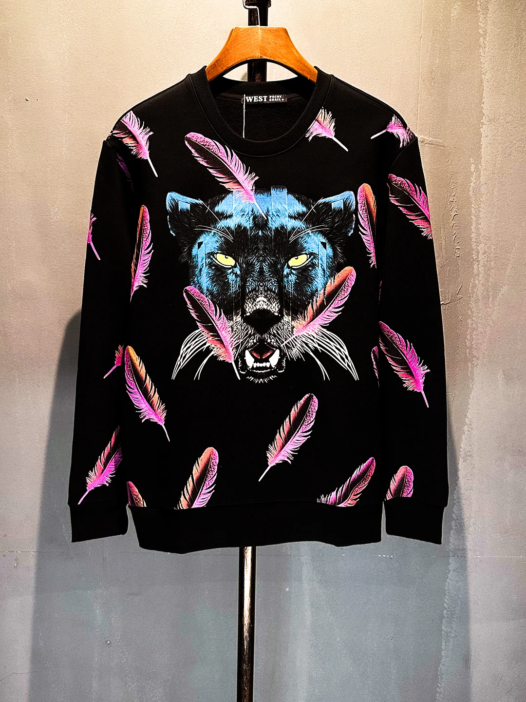 

Faionable Cotton Sweatirt round Ne Digital Print Feathery Leopard Head Pattern ex Casual Wear Warm Lined Hoodie