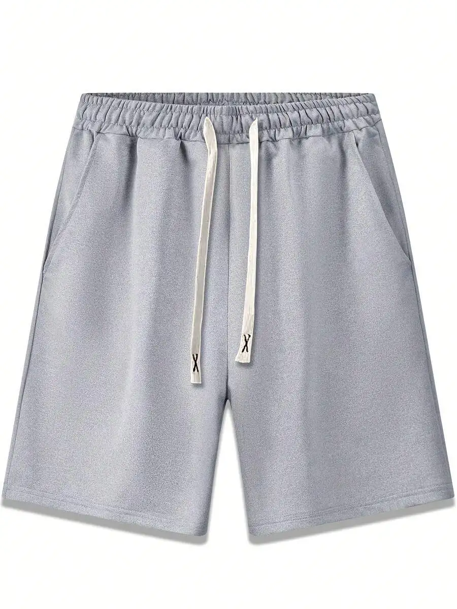 Mens Casual Elastic Waist Drawstring Shorts Solid Color Beach Sport Shorts