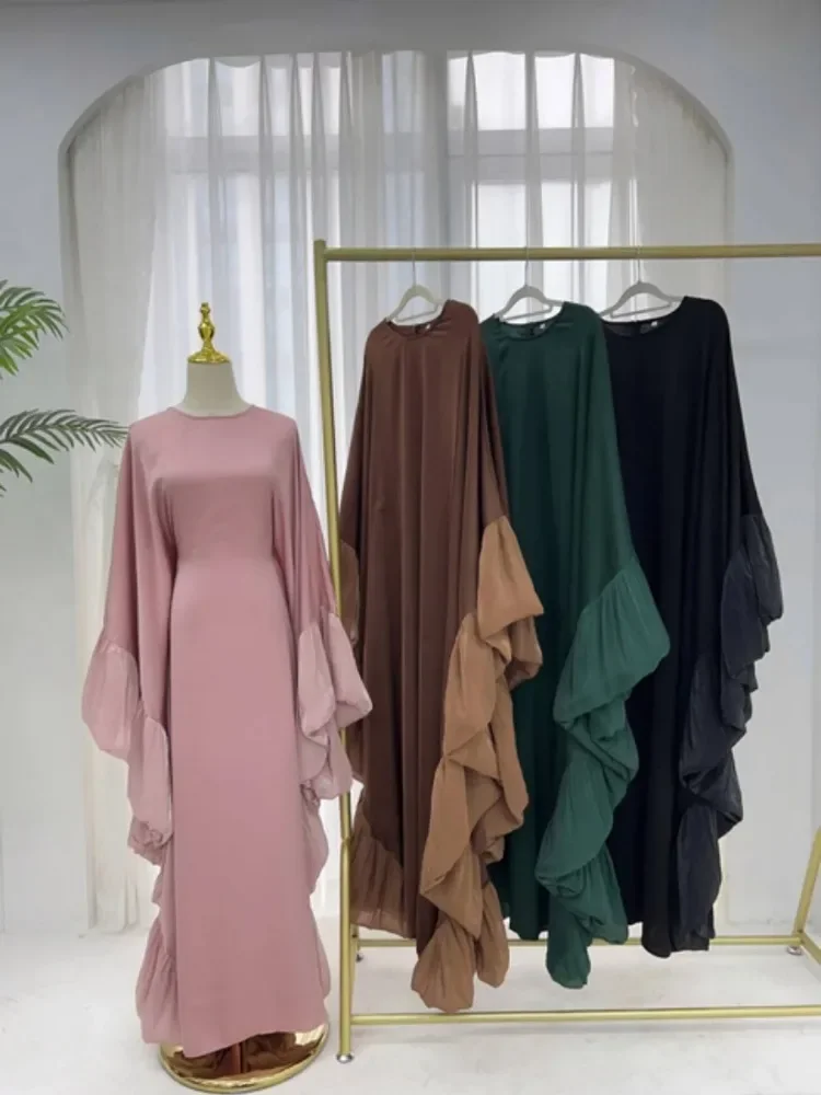 

Luxury Women Petal Sleeve Abayas Batwing Dubai Batwing Sleeve Maxi Dress Muslim Fashion Solid Kaftan 2025