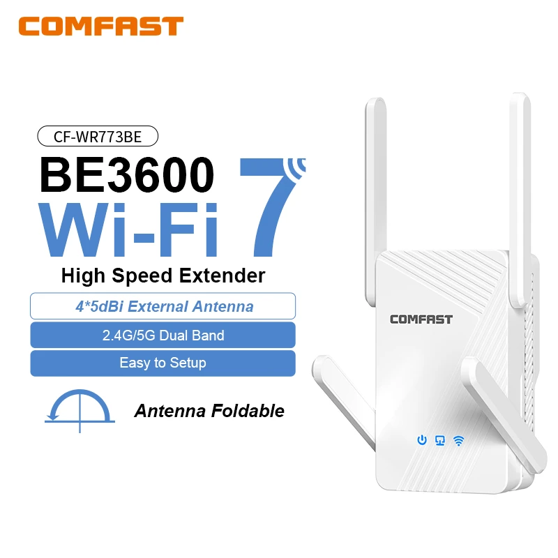 

COMFAST 3570Mbps WiFi 7 Wifi Repeater dual band 2.4GHz/5.8GHz 4 high-gain antennas signal extender Wireless Signal Booster