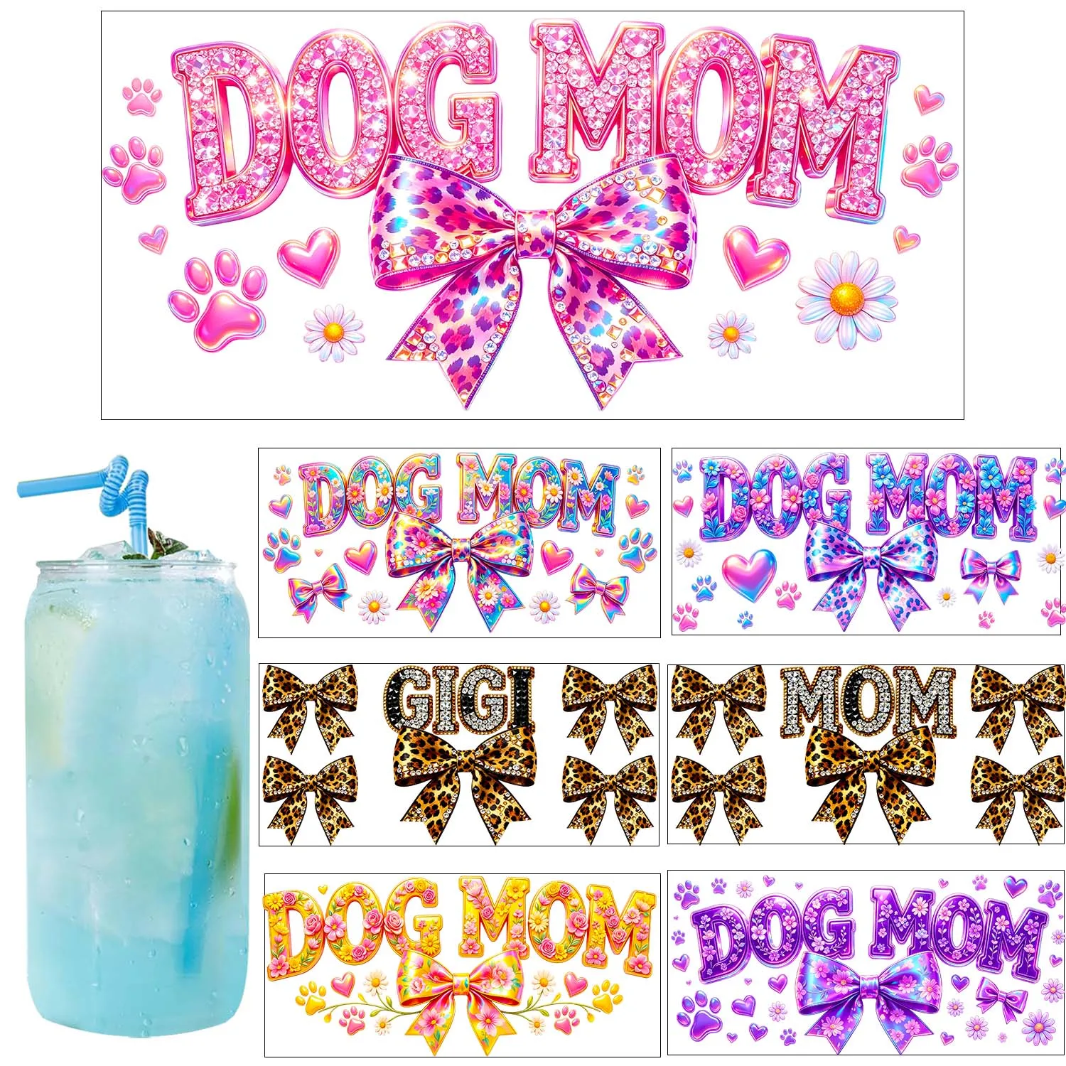Best Mom Dad Style UV Sticker DIY Decals 3D transfers uvdtf tumbler stickers 16oz uv dtf cup wraps