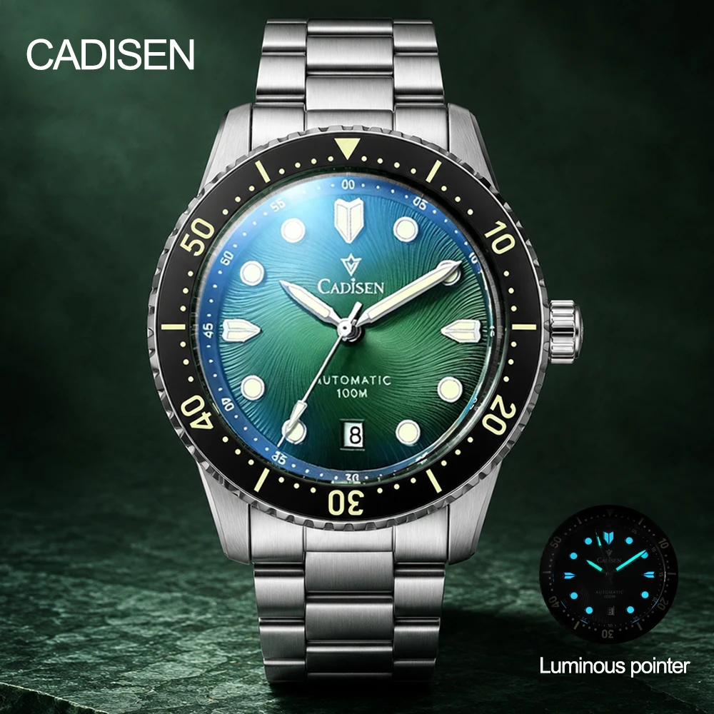 CADISEN Automatic Sapphire Watch MIYOTA 8215 Mechanical Wristwatch Ceramic Ring 316L Stainless Steel 100ATM Waterproof Watch Men