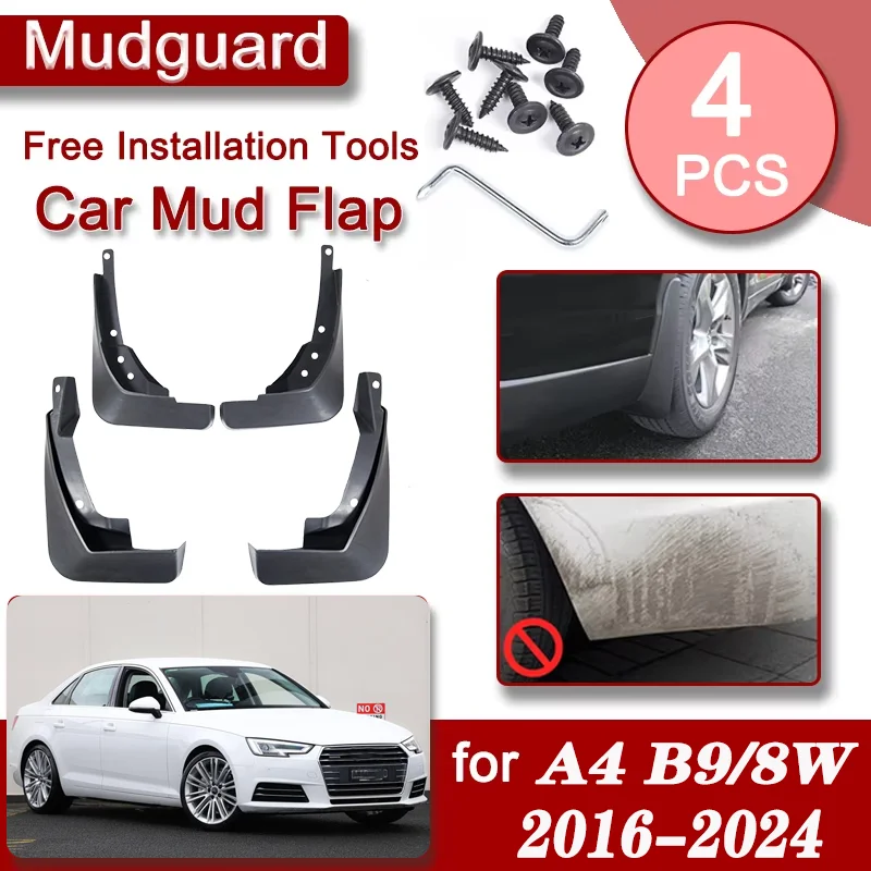 

Car Front Rear Mudguards For Audi A4 B9 8W Sedan 2016-2024 4PCS Accessories Luxury Fender Mudguard Anti-splash Mud Flaps Guards