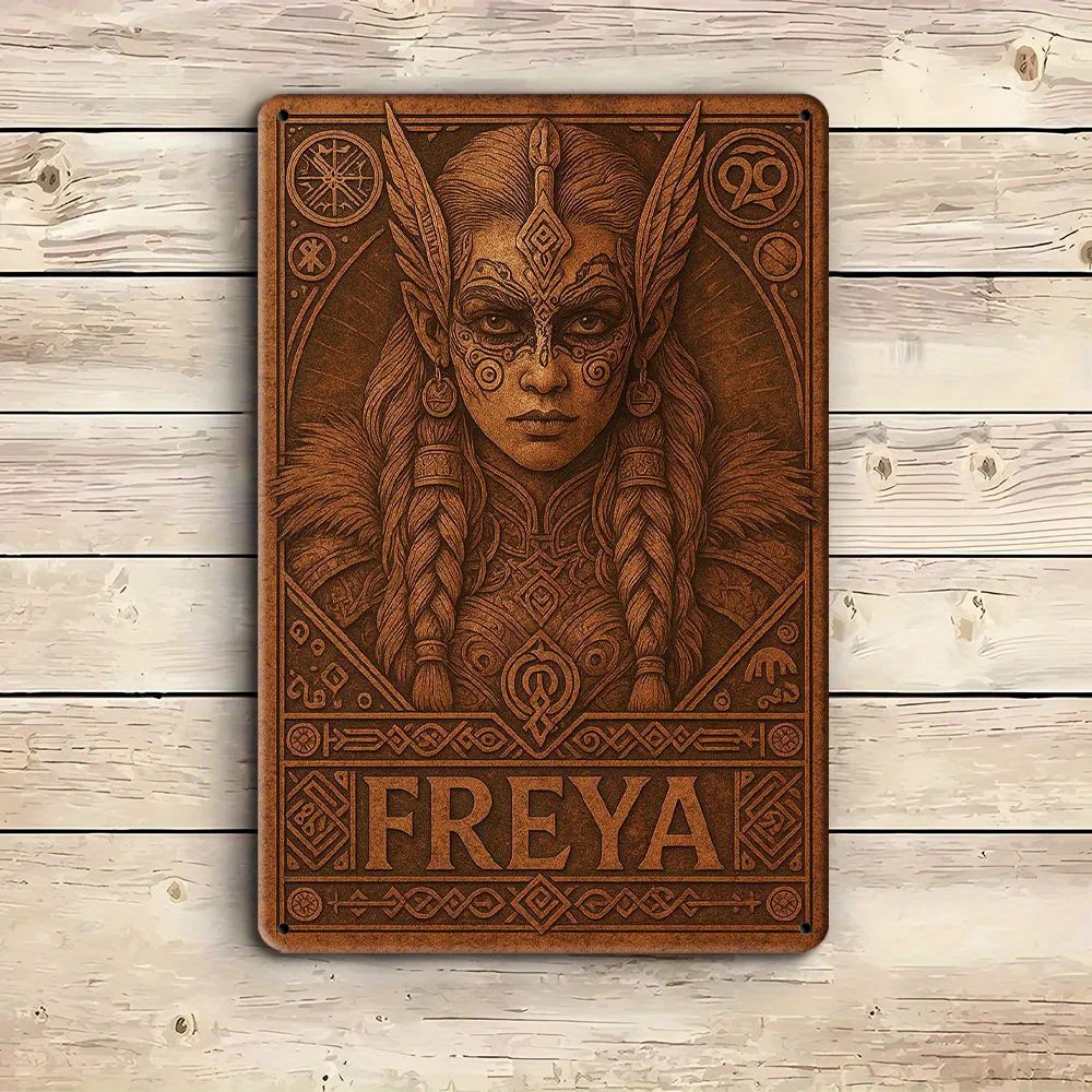 علامة Freya Goddess المعدنية - ديكور الأساطير الشمالية مقاس 20 × 30 سم للمساحات البوهيمية #3
