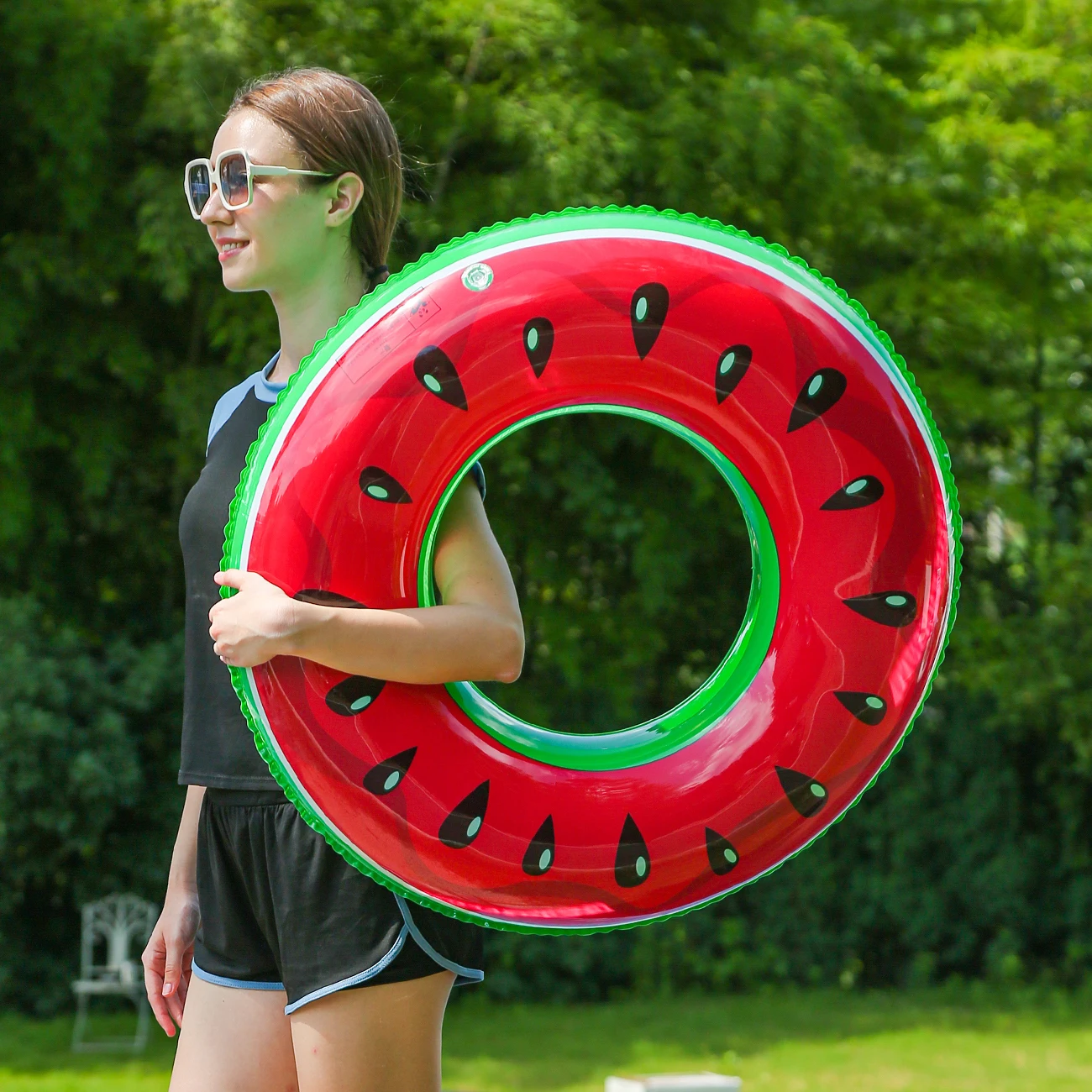 1PC Watermelon Inflatable Pool Float - Summer Water Essential, Large Floating Ring, Pool Lounger