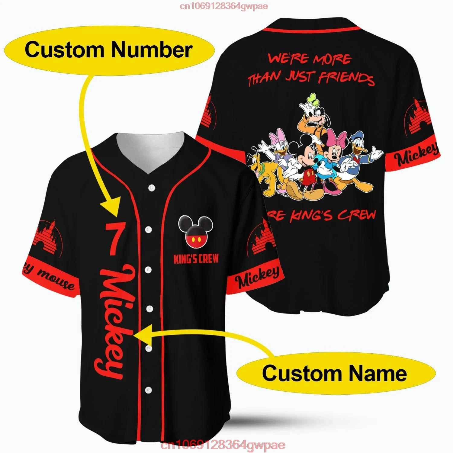 Mickey Baseball Jersey Men\'s Women Shirt Disney Minnie Mickey Mouse Shirt Baseball Uniform Short Sleeve Hip Hop Baseball Uniform