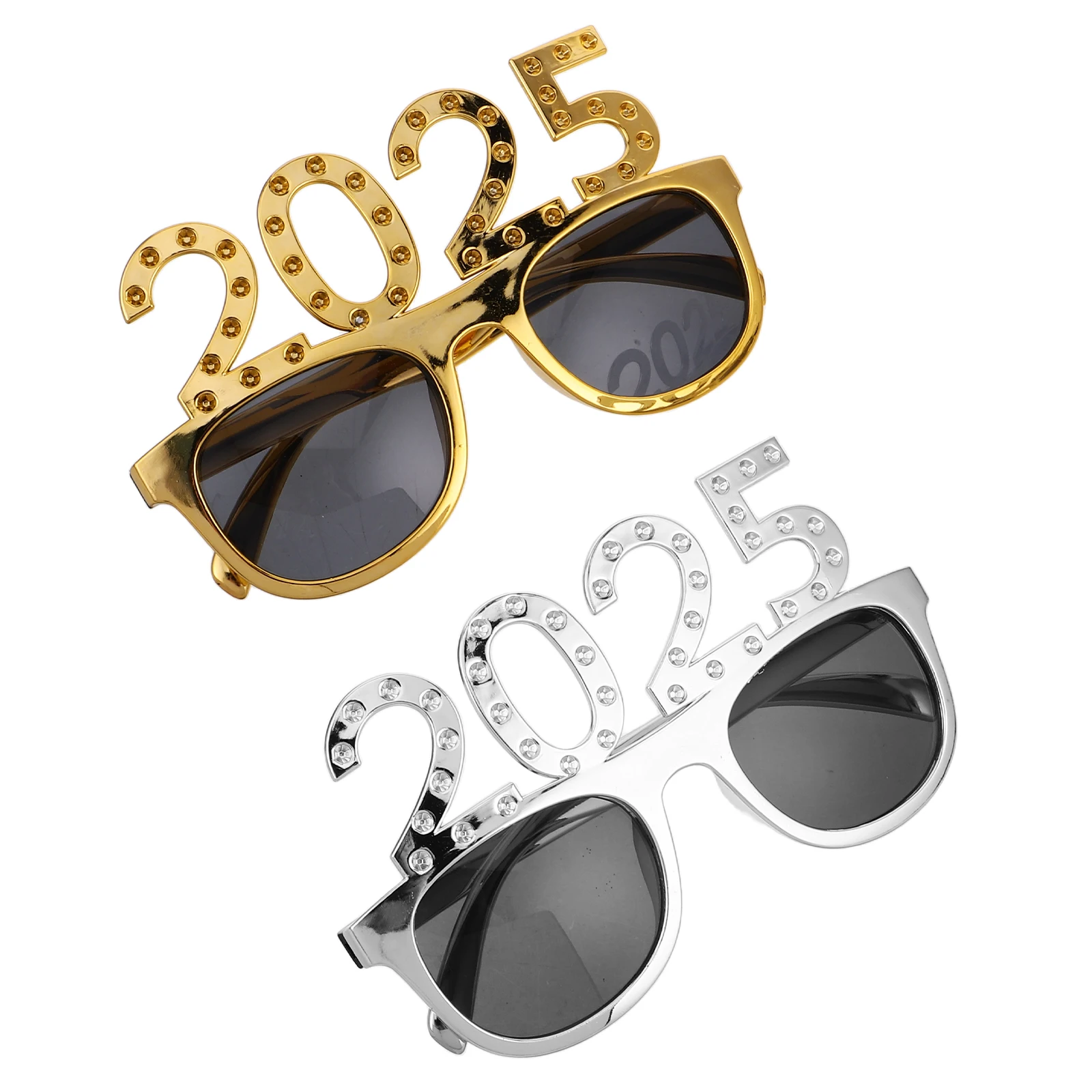 

2 Pcs 2025 Glasses New Year Props Decorative Sunglasses Fun Eyewear Square Frame Party Accessories High Definition Lenses Travel