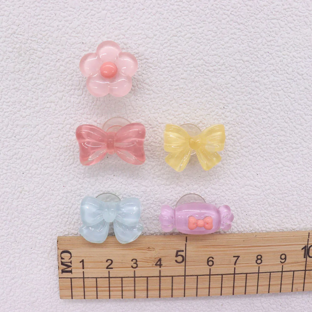 1-5Pcs Cartoon Transparent Bow Candy Flower Resin Shoe Charms Garden Shoes Button Ornaments Slipper Accessories For Clogs Pins 