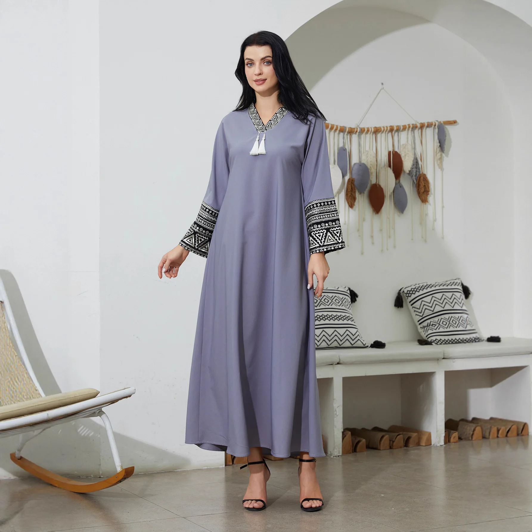 

Nc113 Muslim Robe Apparel Women's Dubai Light Luxury Patchwork Embroidered Evening Dress Ramadan Dubai Luxury Islam Elegant