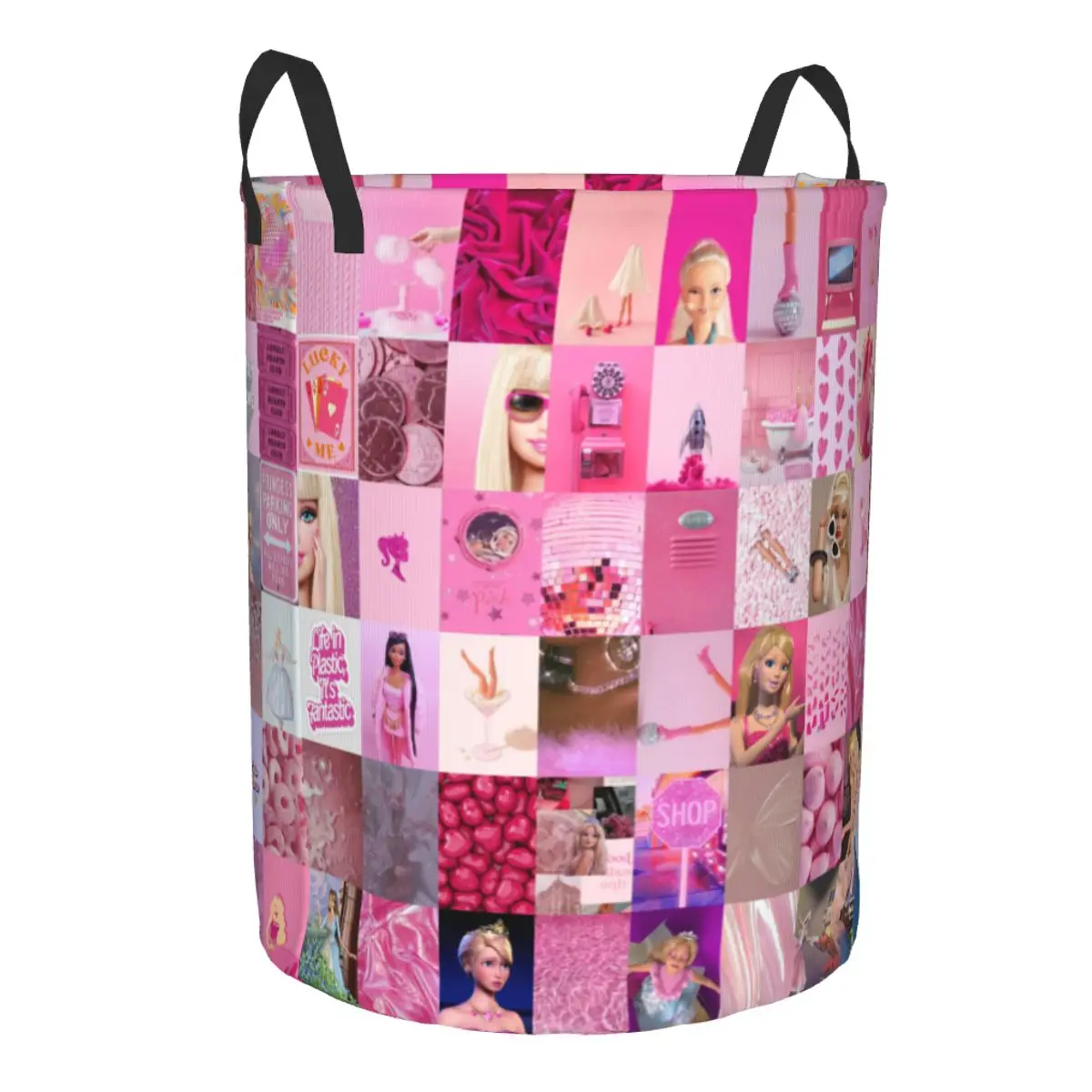 Custom Anime Barbie Pink Girls Aesthetic Collage Laundry Hamper Large Clothes Storage Basket Toy Bin Organizer for Boy Girl