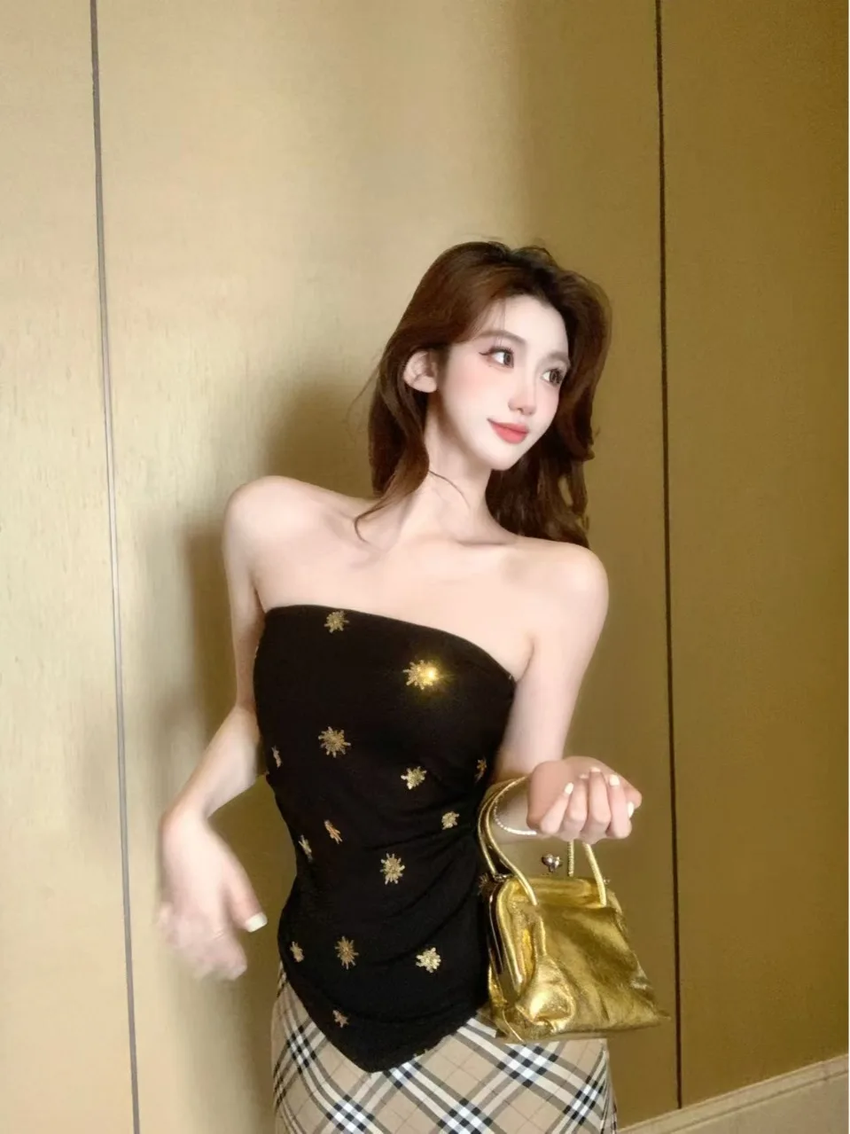 Sexy Sparkling Star Sequin Tube Top Women's Summer Design Strapless Wrap Chest Inner Wear Short Style Fashionable Versatile
