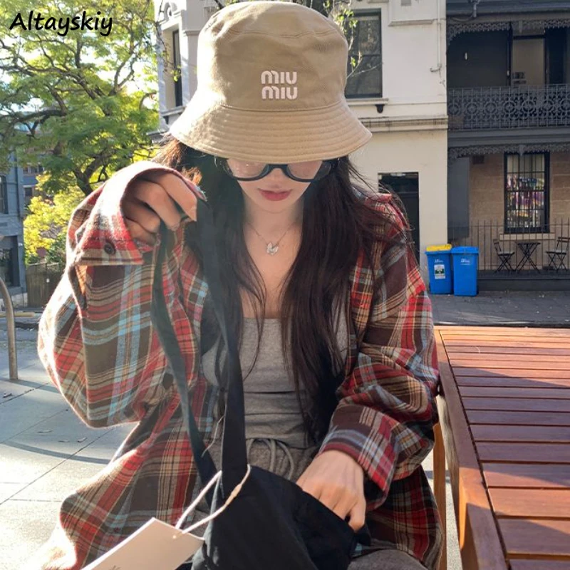 

Plaid Shirts for Women Vintage Classic British Street Fashion Autumn Winter College Baggy Casual Long Sleeve Jacket Sweet Teens