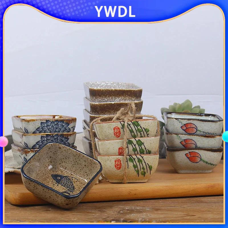 

YWDL 4pcs Japanese Ceramic Square Sauce Dishes Spice Plate Vintage Soy Sauce Seasoning Household Dip Dish Sushi Tableware