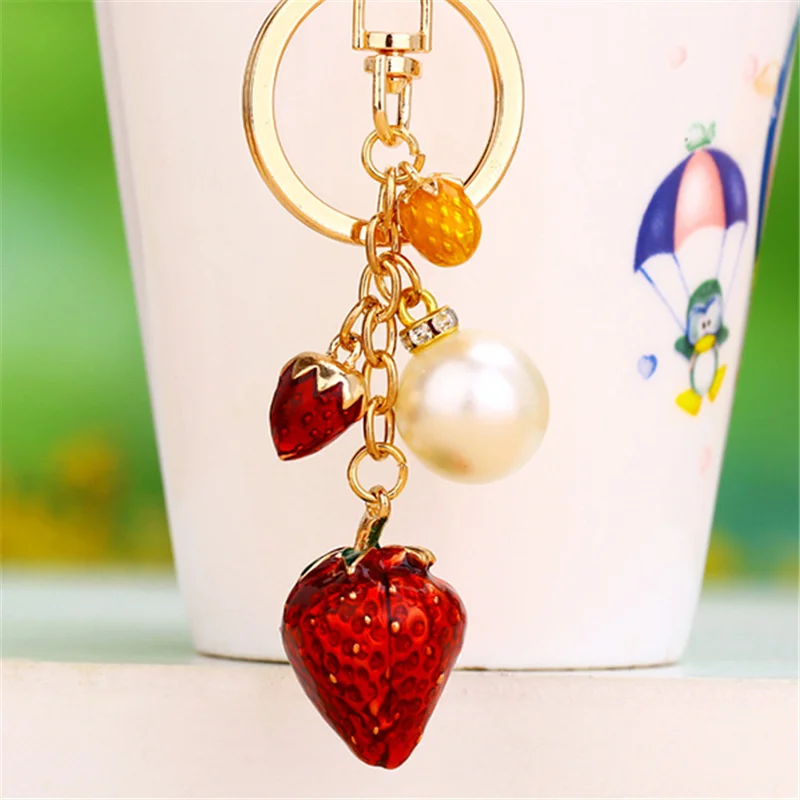 Ornament Fashion Pendant Key Ring Keychain Women Strawberry Fruit Bag Hanging Pendant