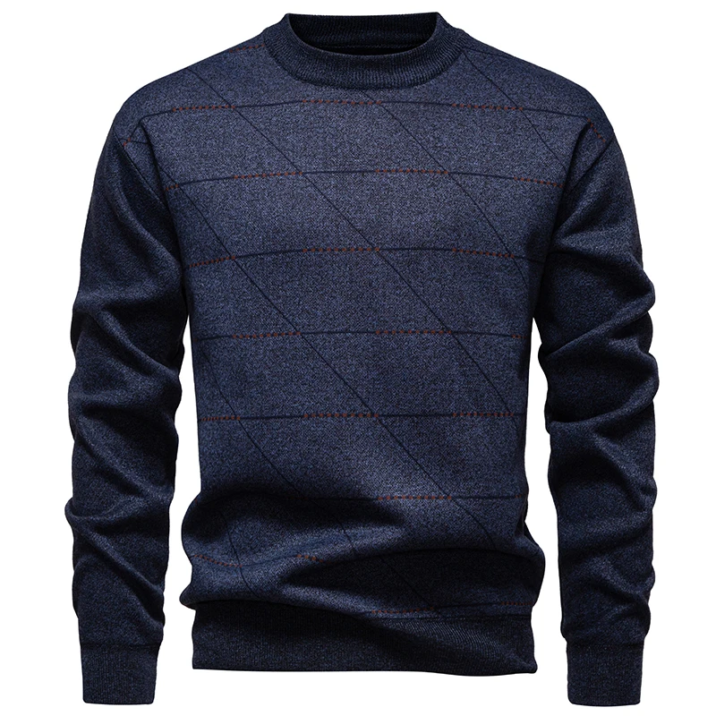 سترة رجالية متماسكة برقبة دائرية بلوفر منسوج للرجال للخريف والشتاء ملابس تريكو مبطنة بالصوف #4