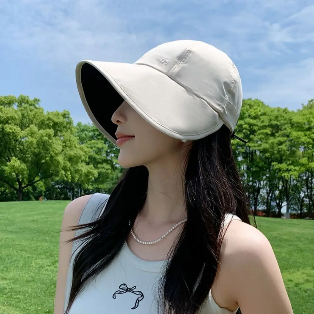 Portable Big Brimmed Fisherman Hat Quick Drying Solid Color Summer Sun Hat Foldable Sun Protection Sunscreen Visor Cap Travel