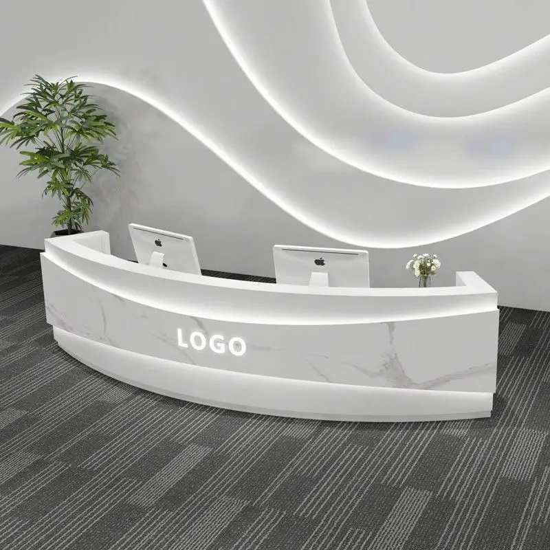 

Durable Wood Round Modern Reception Desk with LED Light Black Gold Design and Gold Accents for School Gym & Mall Use