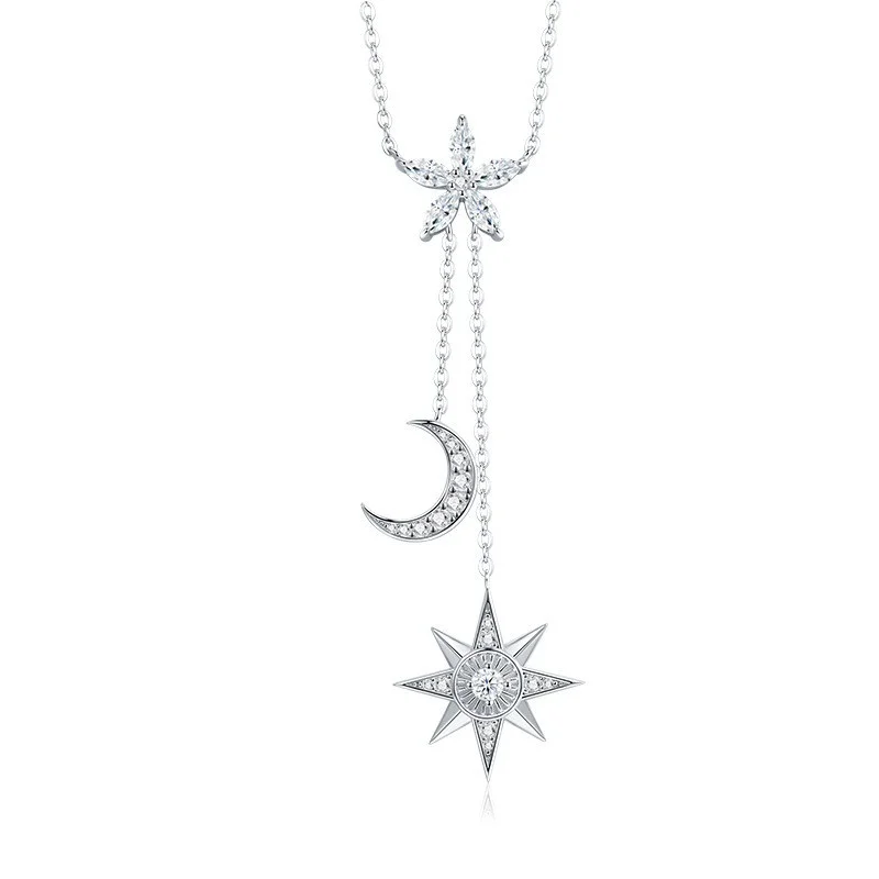 

N16110 Lefei Fashion Luxury Classic Trendy Moissanite Star Moon Necklace For Charms Women Real 925 Sterling Silver Party Jewelry