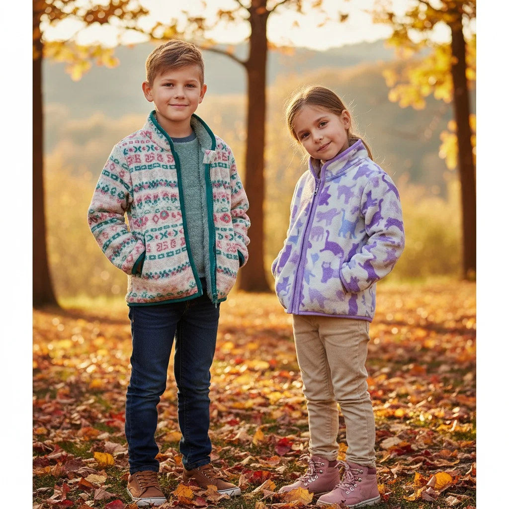 

Kids Winter Fleece Jacket Coat Children Boys Girls Cartoon Printed Zipper Jacket Thermal Outwear Stand Collar Sportswear