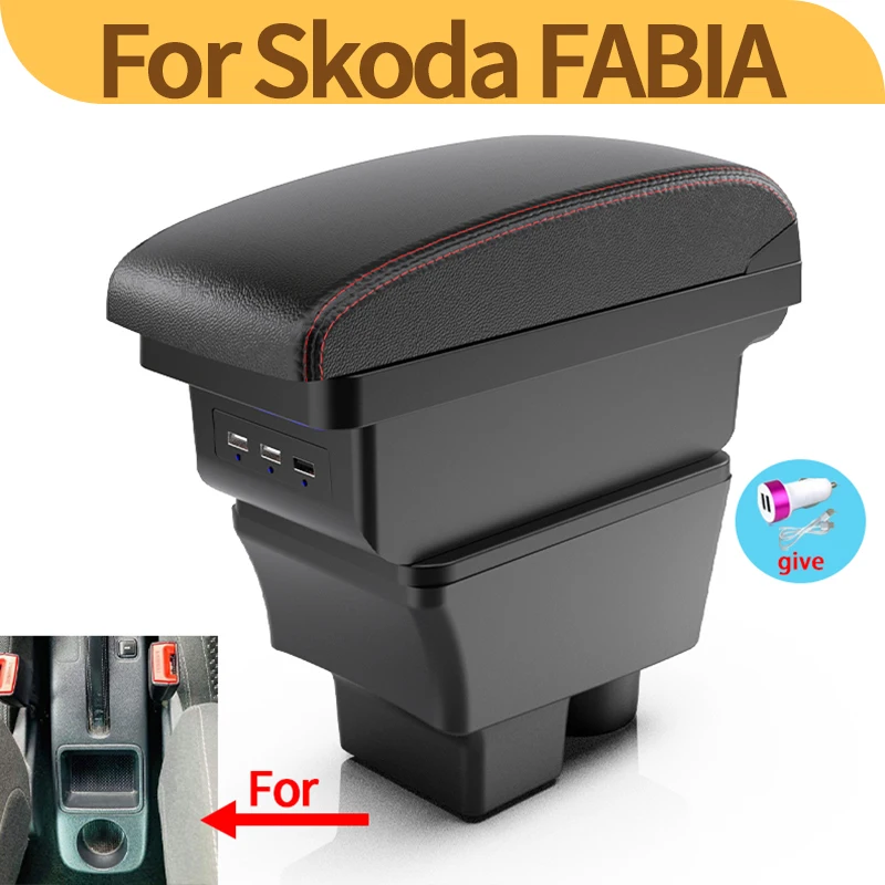 

Для Skoda Fabia 2 2008-2014 автомобильный подлокотник, внутренняя модификация, двухслойный ящик для хранения на центральной консоли, автозапчасти USB