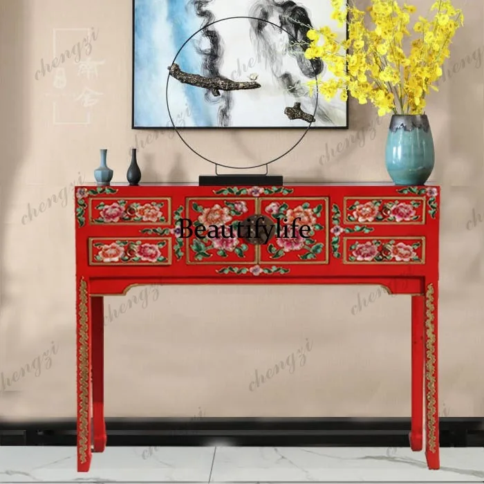 Chinese-style table against the wall Solid wood locker Bedroom, dresser Modern and simple, storage rack