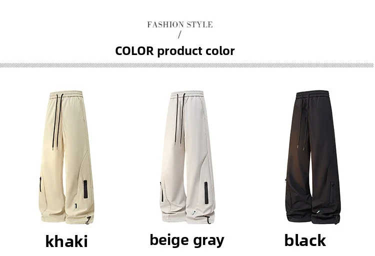 Men Autumn Cargo Pants Elastic Waist Braided Drawstring Adjustable Cuff Loose Wide Leg Streetwear Casual Trousers