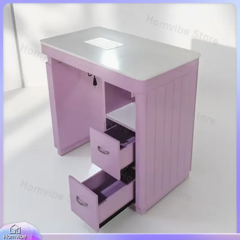 Professional Nail Table for Salon Modern Manicure Table with White Stone Top Wooden Frame Dust Collector Nail Desk Nail Art