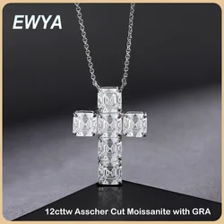 EWYA luksusowy 12cttw pełny 7*7mm Asscher z wycięciem D kolor Moissanite naszyjnik dla kobiet S925 srebrny diamentowy łańcuszek na szyję testowy