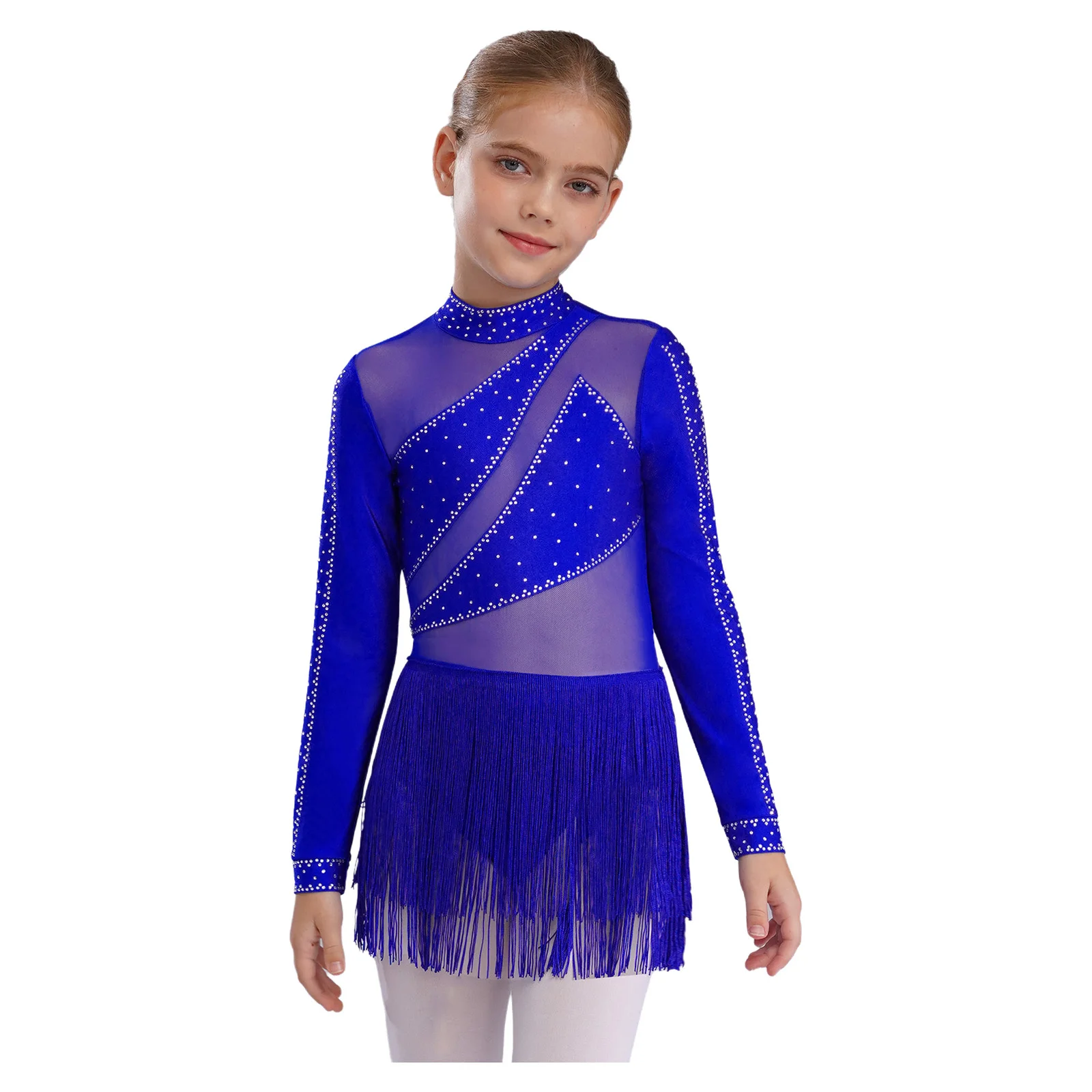 

Kids Girls Ballet Dance Leotard Dress Rhinestone Tassel Bodysuit Gymnastics Artistic Figure Skating Latin Performance Costume