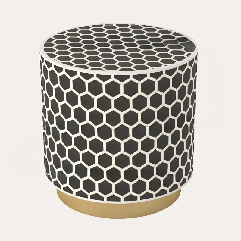 Modern design antique bone inlaid stool high quality grey and white family living room bedroom garden bar and entrance