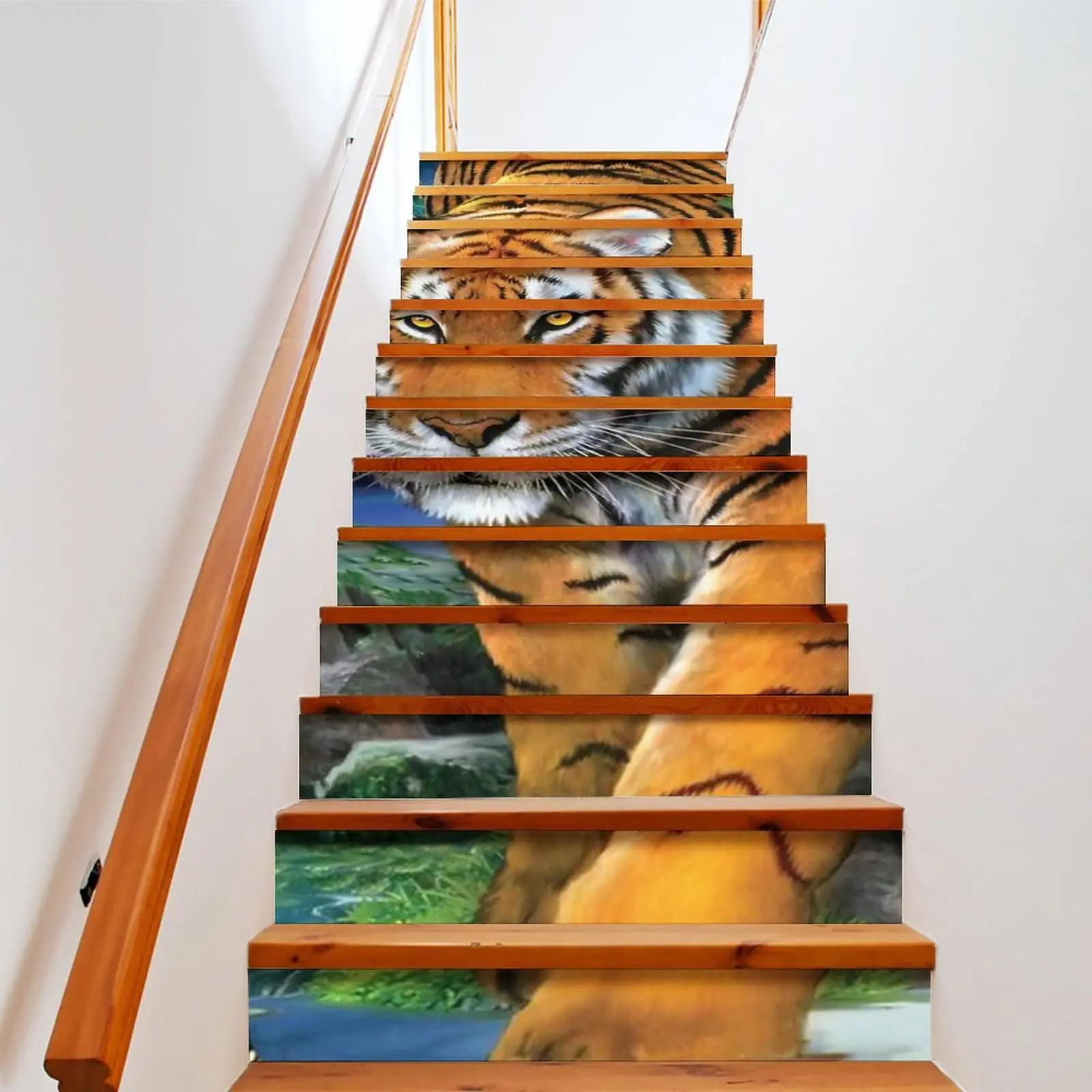 Tiger Stair Stickers Yellow and Black Striped Animal Stair Risers Decals Wildlife Staircase Murals Stickers for Home Steps Decor