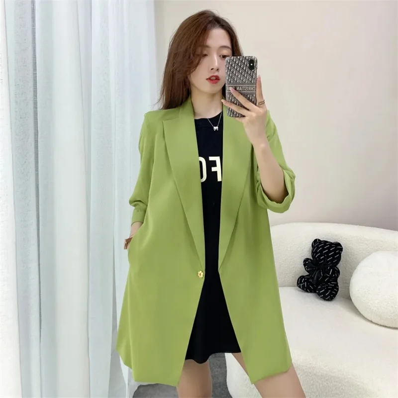2026 New Women's Fashion Solid Button Suit Coat Lapel Long Sleeve Hatless Casual Coat Jacket Oversized Work Office Business