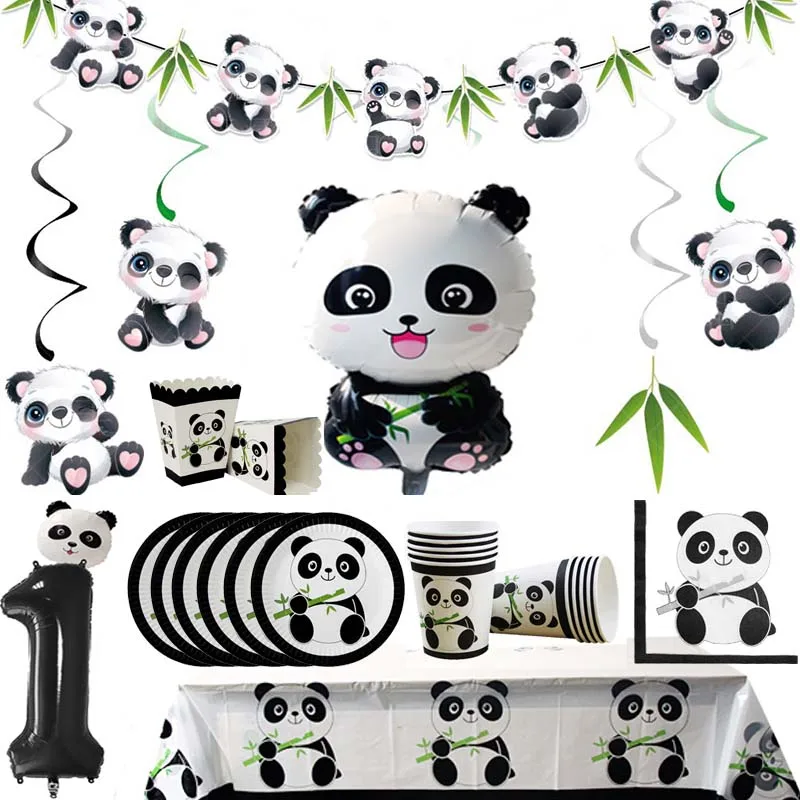 Cartoon Panda Party Decorations Foil Balloons Paper Plate Cup Disposable Tableware Set Kids Birthday Party Baby Shower Supplies