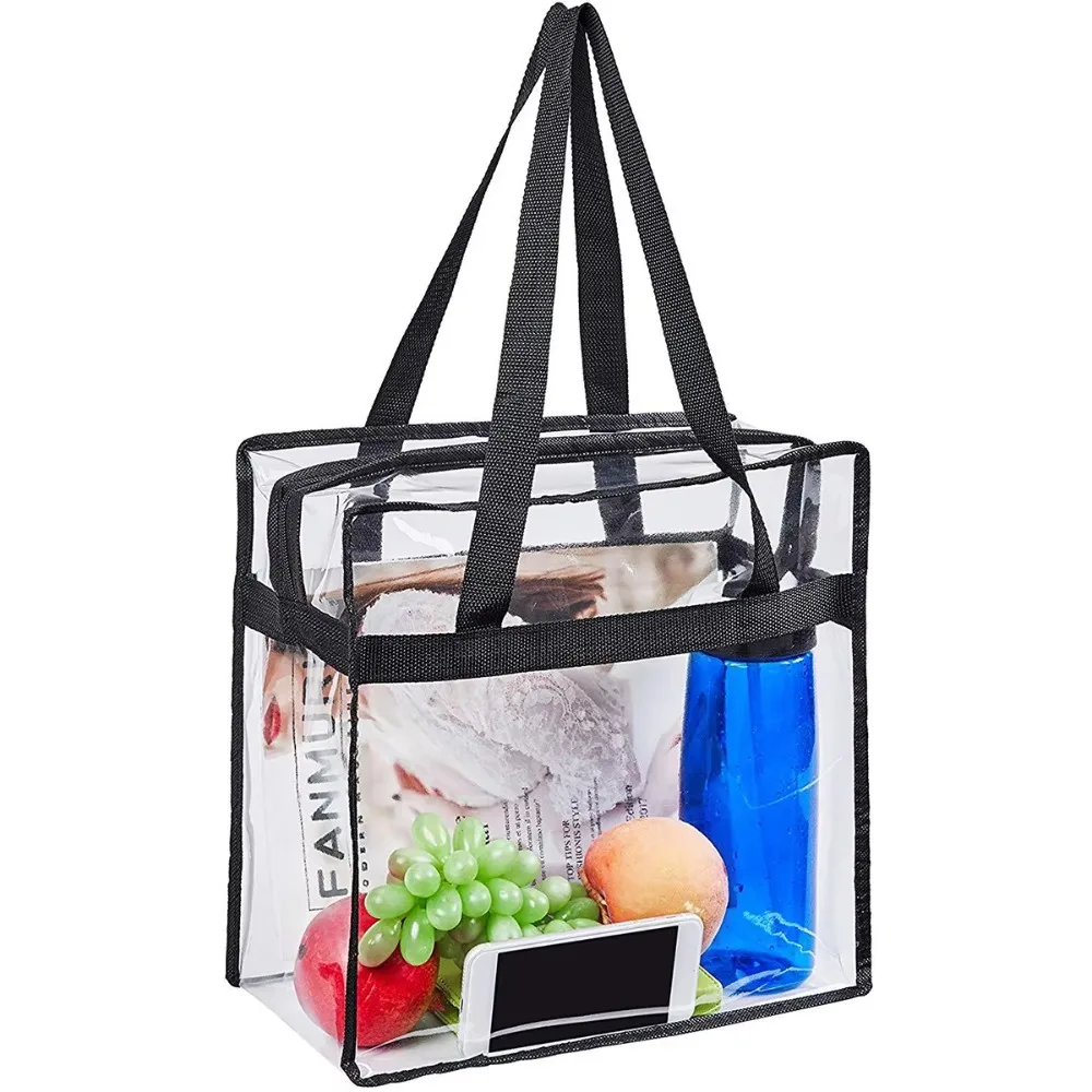 Bolsas de mano transparentes, bolso de hombro transparente de gran capacidad con cremallera, bolsa de almuerzo transparente Flexible, bolsos transparentes multiusos