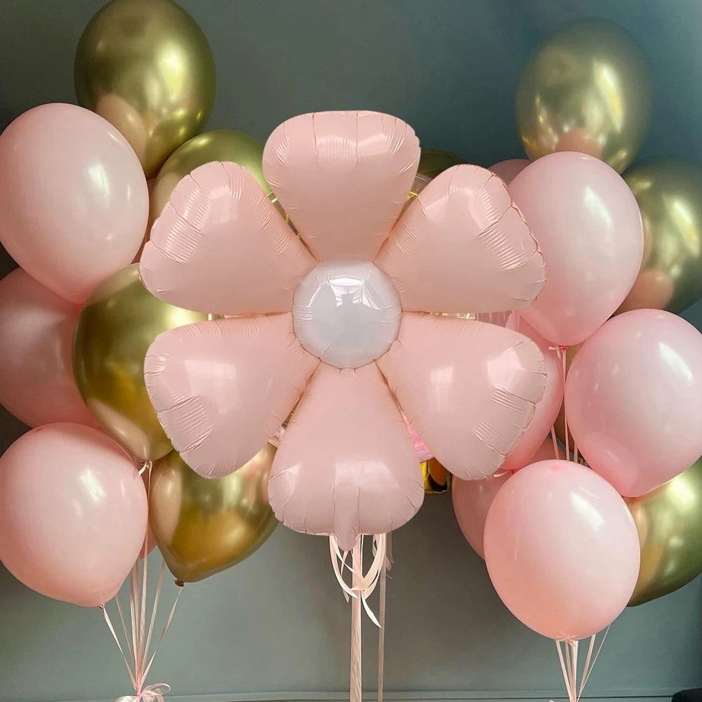 Pink Daisy Foil Balloon with Baby Pink Number/Heart Balloons Set for Happy Birthday Annerversay Baby Shower Party Decorations