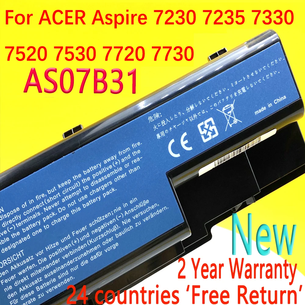 

AS07B31 For Acer 5230 5235 5310 5315 5330 5520 5530 7740G 7230 7235 7330 7520 7530 Laptop Battery AS07B42 AS07B51 11.1V 4400mAh