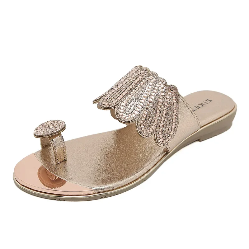 Summer Women 0.5cm Platform 2cm Low Heels Luxury Party Slides Female Bling Crystal Leisure Low Heels Lady Fashion Beach Sandals