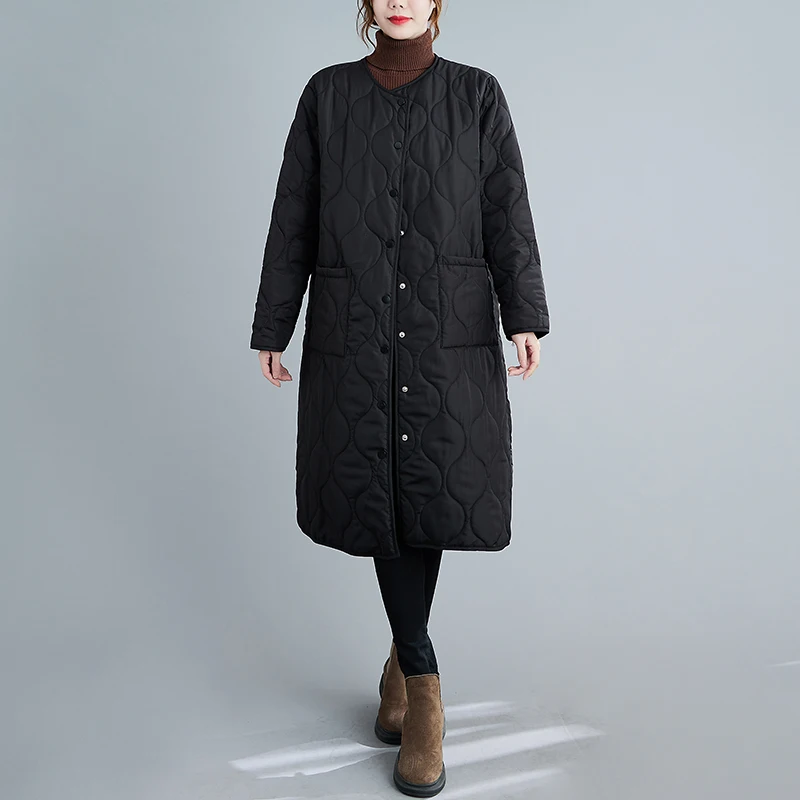 

Thiened Cotton Jaet Long Sve Single Button Warm Autumn Winter Women's plus Size Clothing Cover Belly Outerwear Coat