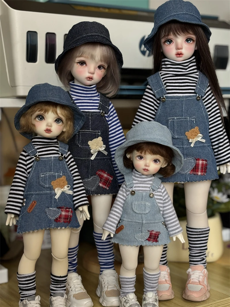 

BJD doll clothes suitable for 1/4 1/5 1/6 size Cute doll Denim strap skirt clothes suit doll accessories (4 points)