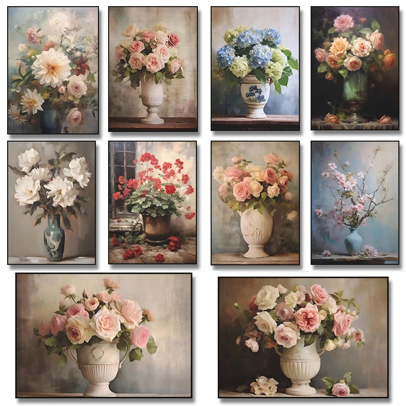 Vintage Floral Bouquet Oil Style Painting Still Life Posters Prints Canvas Printing Wall Art Picture for Living Room Home Dec