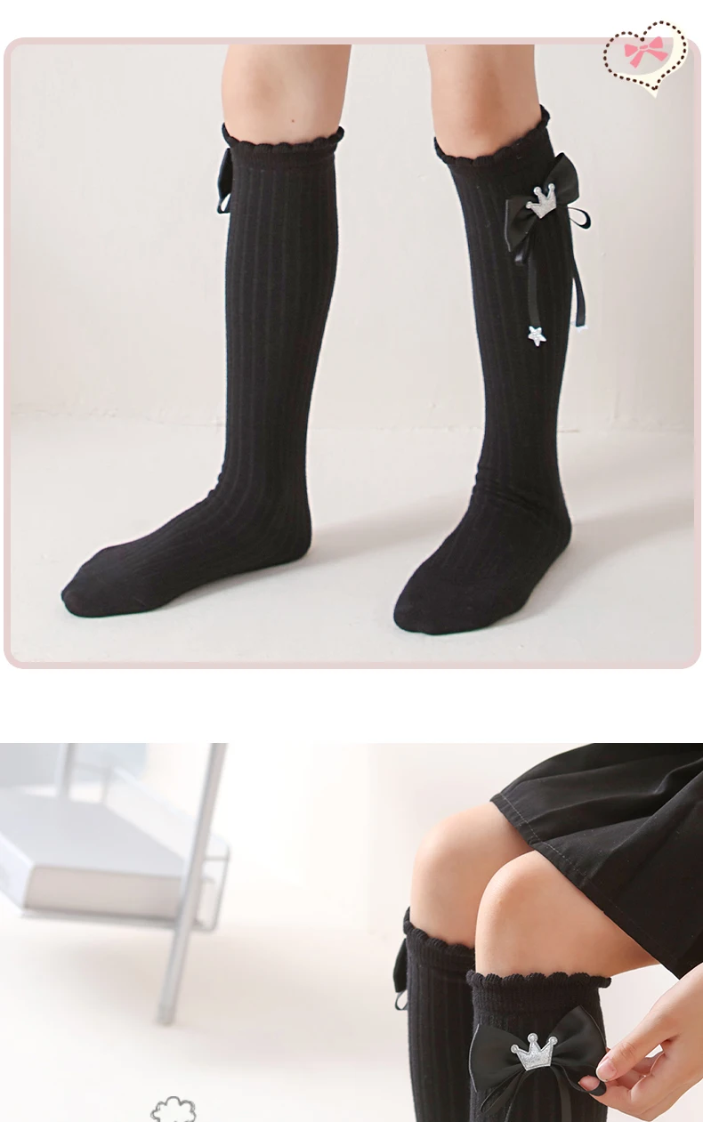 Neue Kinder Mädchen Bogen lange Socken Frühling Herbst Baumwolle über dem Knie hoch kawaii Socken niedlich glänzend Krone Stern Baby Lolita Strümpfe – Detail 11