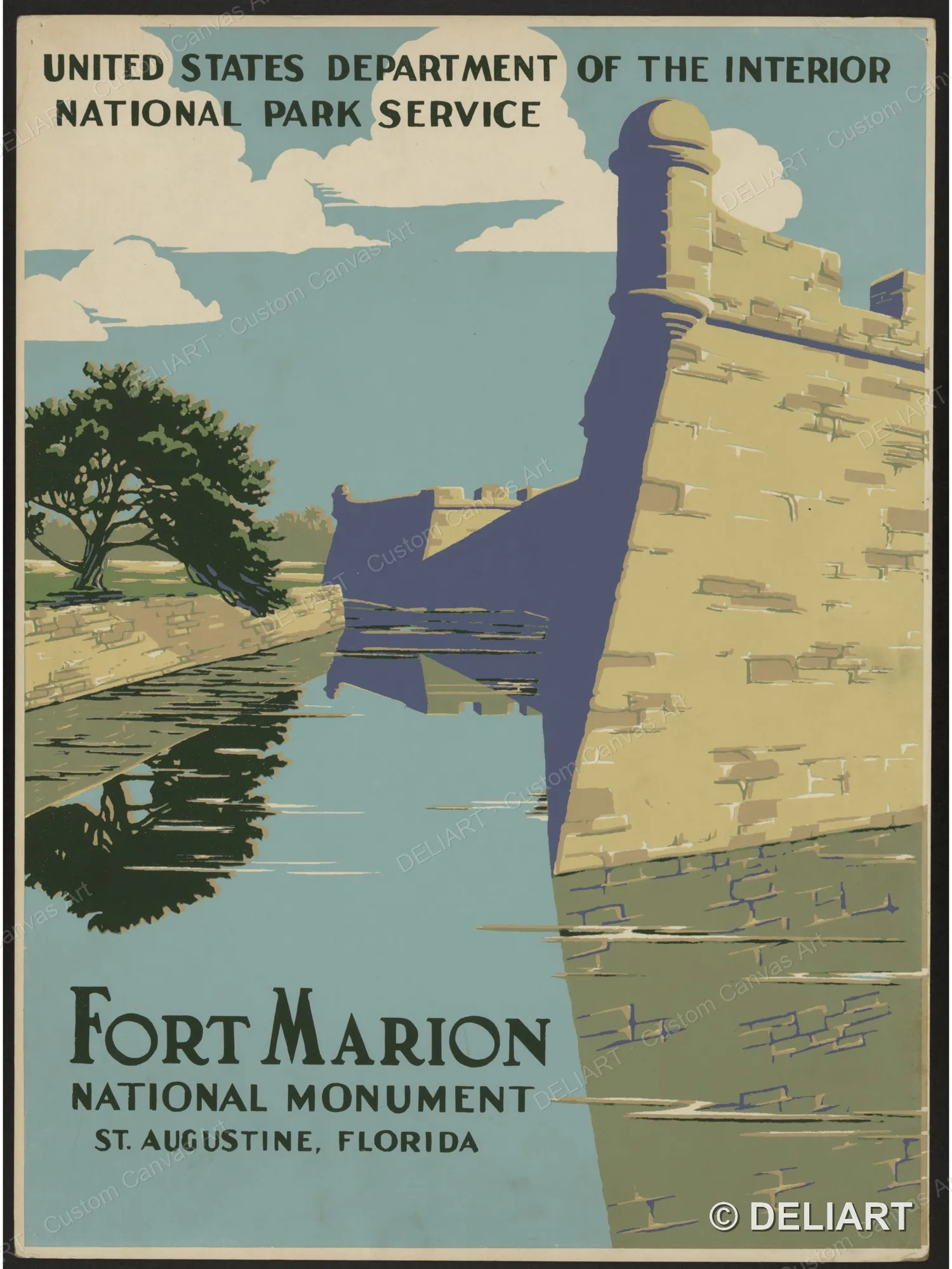 Fort Marion National Monument, St. Augustine, Florida Vintage WPA National Park Travel Canvas Wall Art Poster Print Unframed