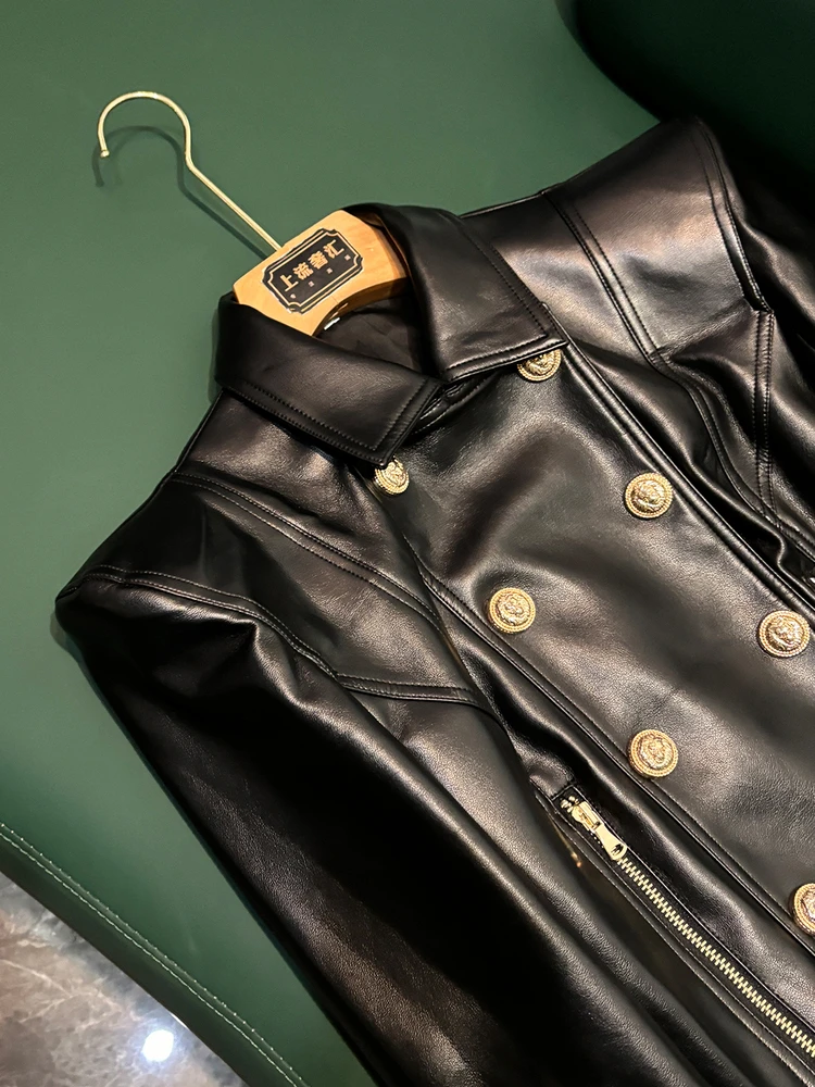 Inizio inverno 2025 Celebri Faion oulder imbottito doppio petto ort Biker in pelle Jaet da donna slim fit lungo Sve