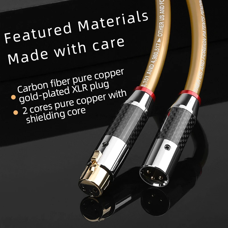 ATAUDIO 1 Pair XLR Audio Cable Hi-end OFC Core 2XLR Male to 2XLR Female with Pure Copper Gold Plated Plug for Audio Mixer Amp