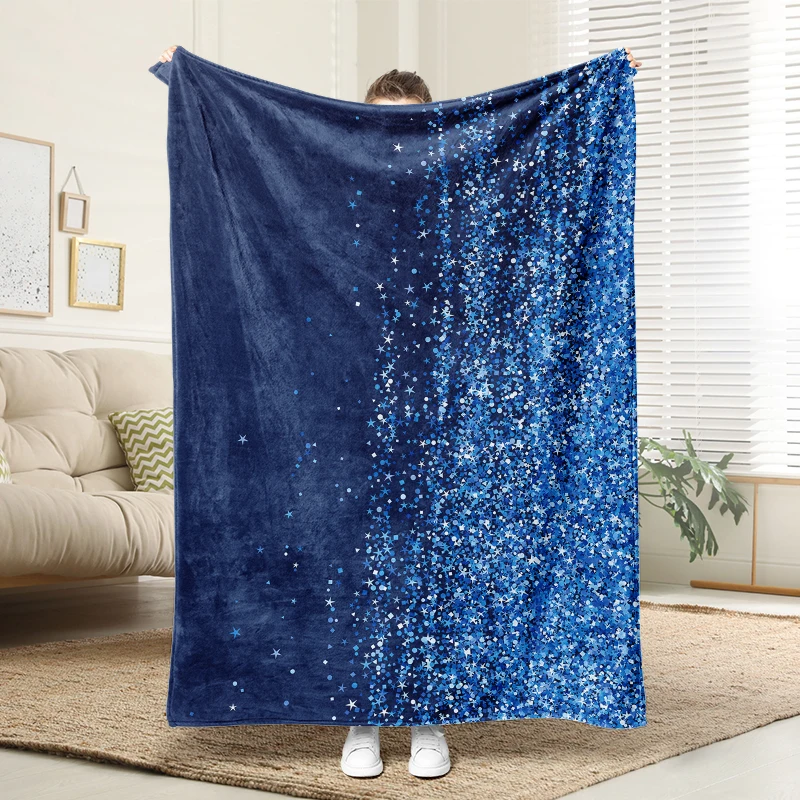 

Navy Blue Star Flannel Blanket Warm Cozy Throw for Sofa Bed Couch Sparkly Home Decor