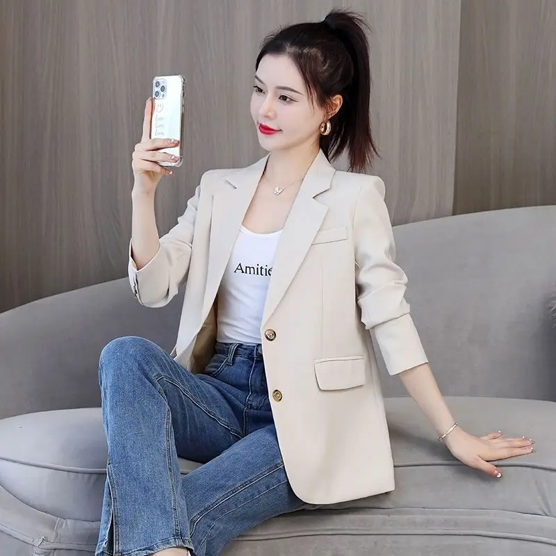 Women's Spring/summer Plus Size Retro Casual Short Long-sleeved Blazers French Commuter Solid Color Loose Single-breasted Blazer