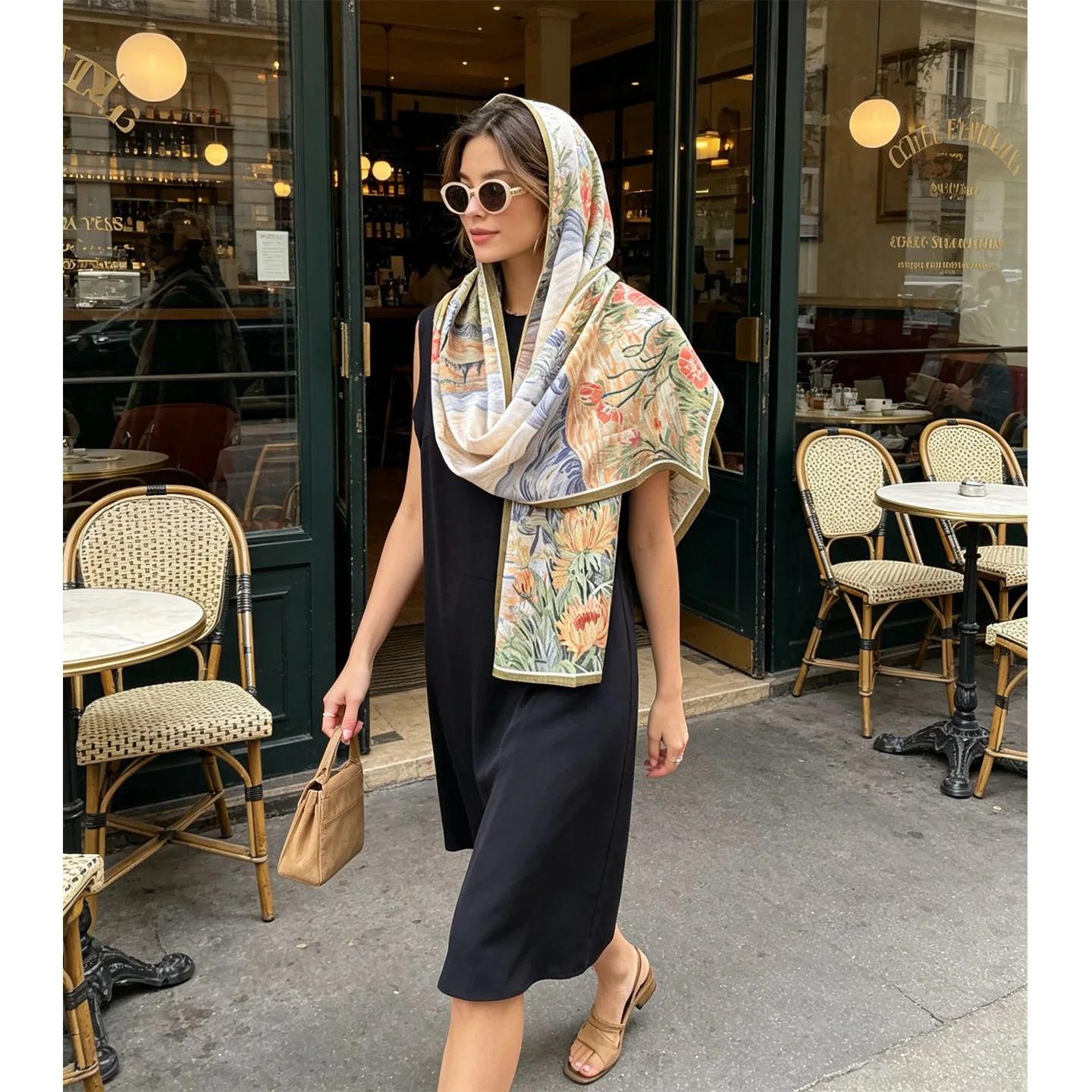 2026 Women 100% Silk Vintage Floral Landscape Long Scarf Oil Painting Scenery Print Neck Scarf Vintage Art Shoulder Shawl