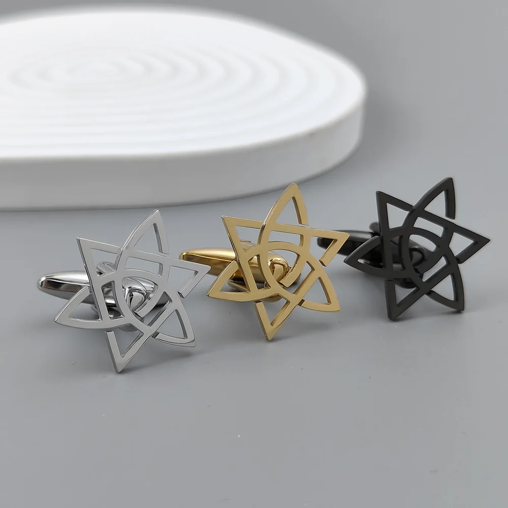 

New six-pointed star cufflinks, fashionable stainless steel men's shirt cufflinks, retro suit accessories, suitable for parties