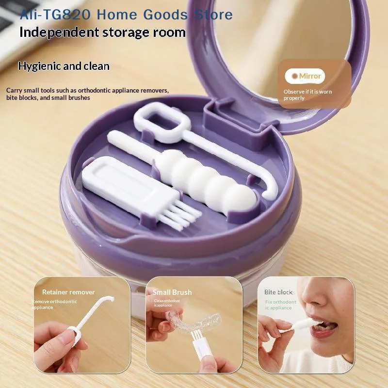 [TG820]Spring Lift Aligner Retainer Denture Case Layered Design Leakproof Structure For Daily Travel Oral Care